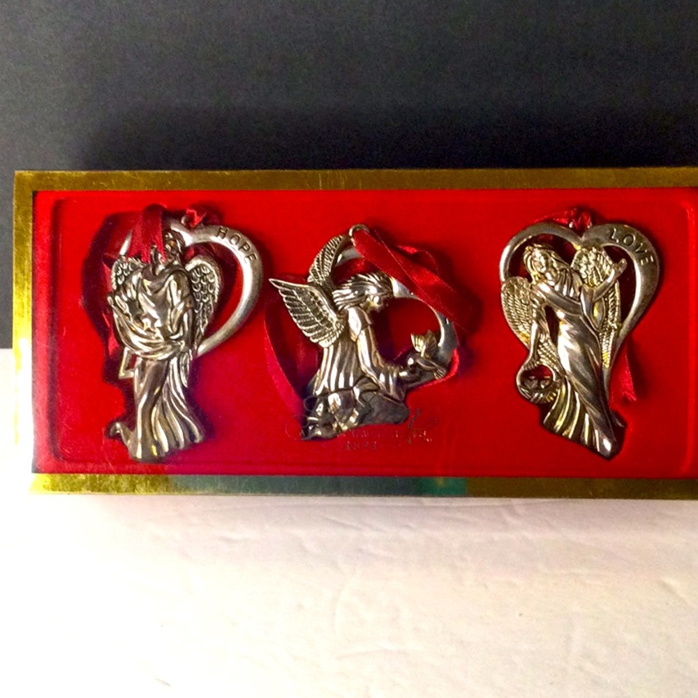 Gorham Set of 3 angel ornaments silver tone in box